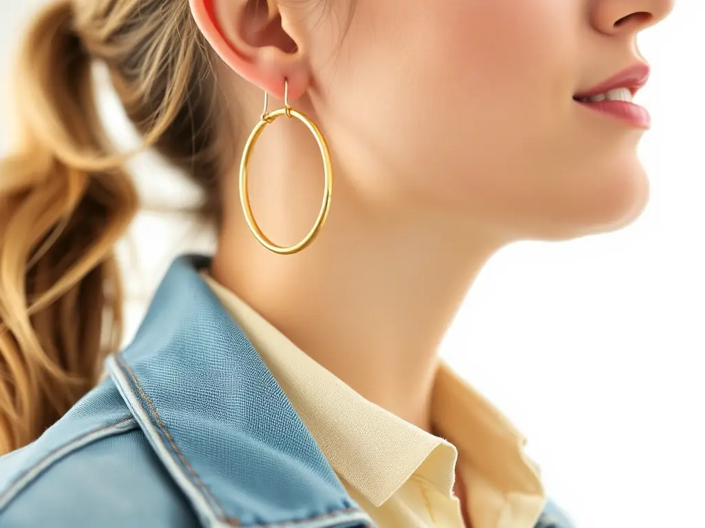A person wearing Gold Hoop Earrings, styled with a casual outfit, highlighting their versatility and ability to elevate everyday looks.